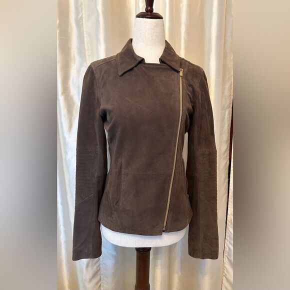 Athleta Helena Suede Leather Moto/Biker Jacket Brown Size XS Fully Lined EUC - Picture 10 of 14